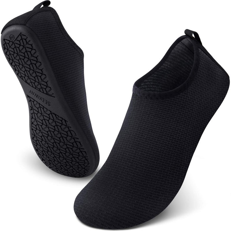 SEEKWAY Water Shoes Quick-Dry Aqua Socks Barefoot Slip-on for Beach Pool Swim River Yoga Lake Surf Women Men Black SK001 - Image 1